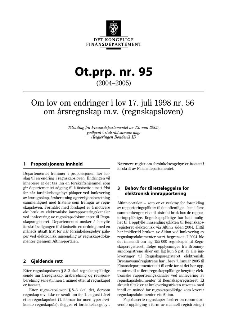 Forsiden av dokumentet Ot.prp. nr. 95 (2004-2005)