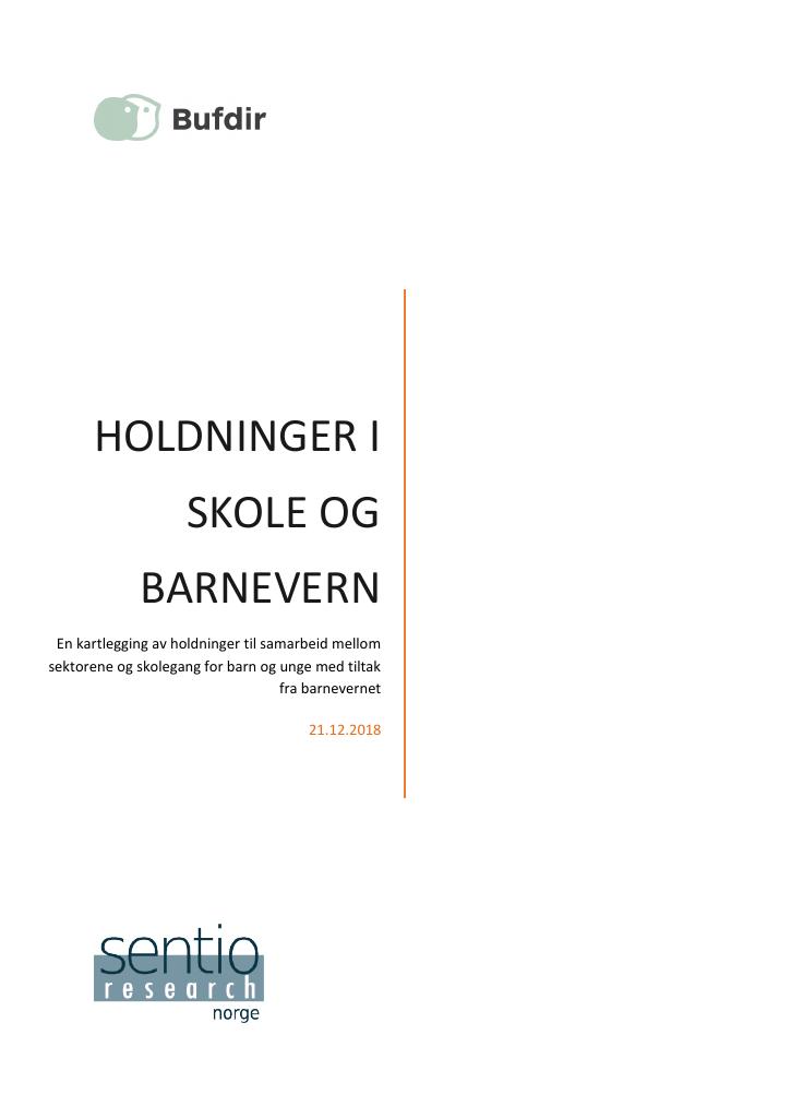 Forsiden av dokumentet Holdninger i skole og barnevern. 