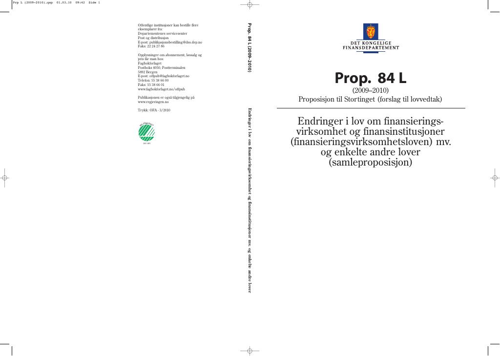 Forsiden av dokumentet Prop. 84 L (2009-2010)