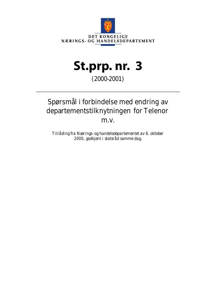 Forsiden av dokumentet St.prp. nr. 3 (2000-2001)