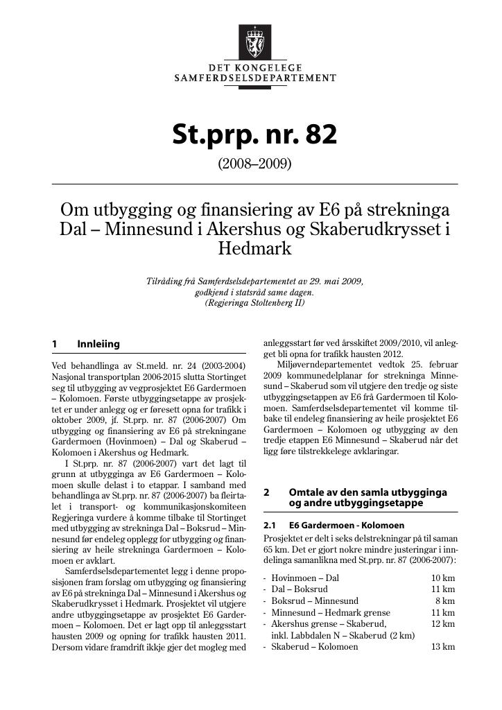 Forsiden av dokumentet St.prp. nr. 82 (2008-2009)