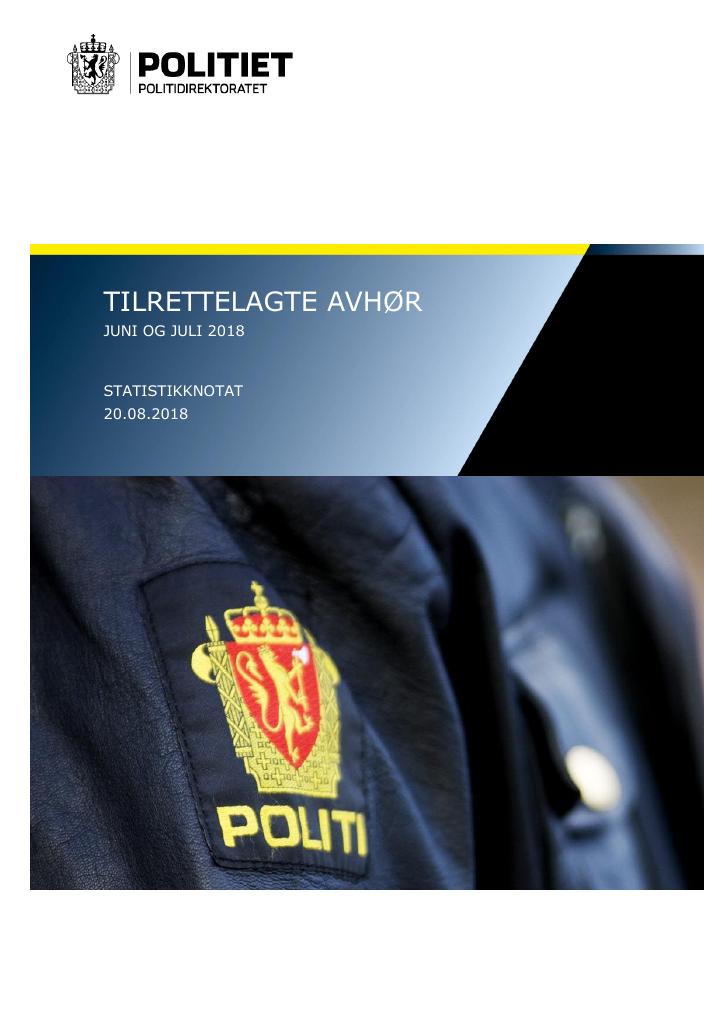 Forsiden av dokumentet Tilrettelagte avhør juni og juli 2018