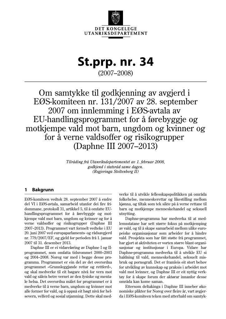 Forsiden av dokumentet St.prp. nr. 34 (2007-2008)
