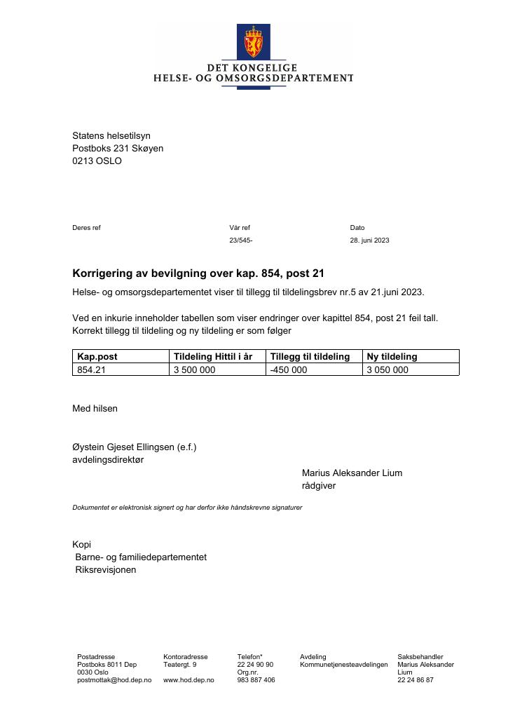 Forsiden av dokumentet korrigering av supplerende 5 2023
