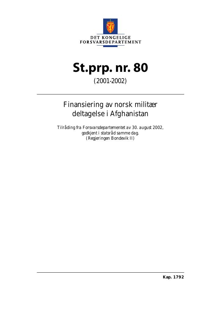 Forsiden av dokumentet St.prp. nr. 80 (2001-2002)