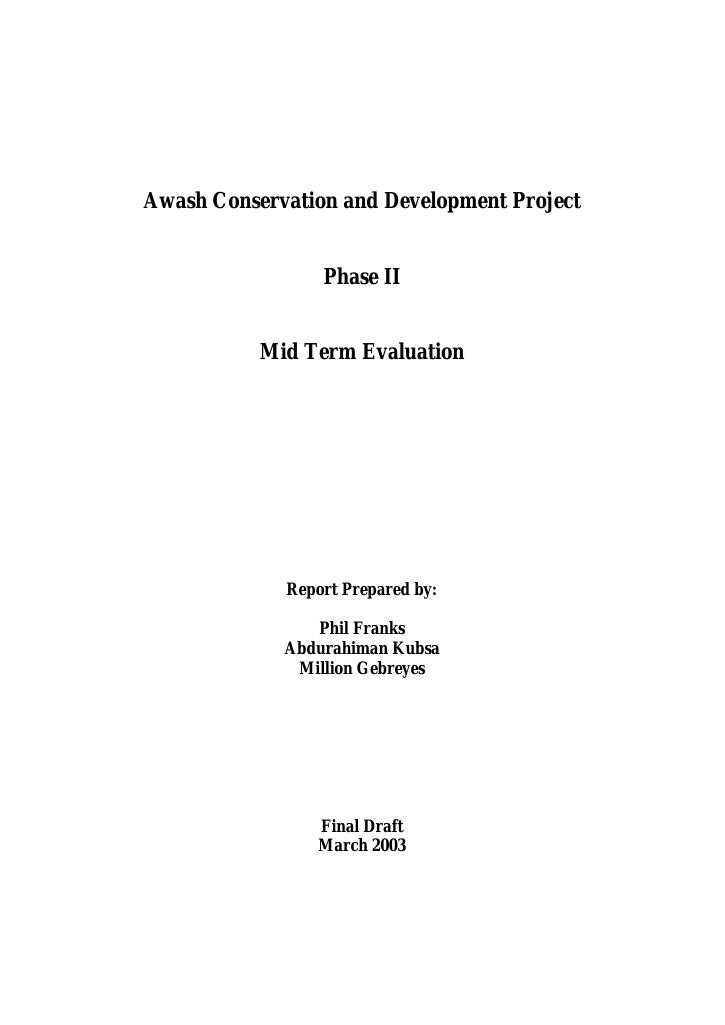 Forsiden av dokumentet Awash Conservation and Development Project, Phase II, Mid Term Evaluation