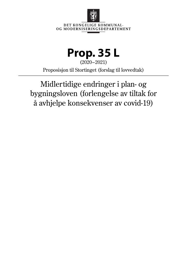 Forsiden av dokumentet Prop. 35 L (2020–2021)