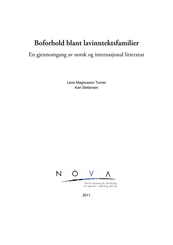 Forsiden av dokumentet Boforhold blant lavinntektsfamilier. En gjennomgang av norsk og internasjonal litteratur