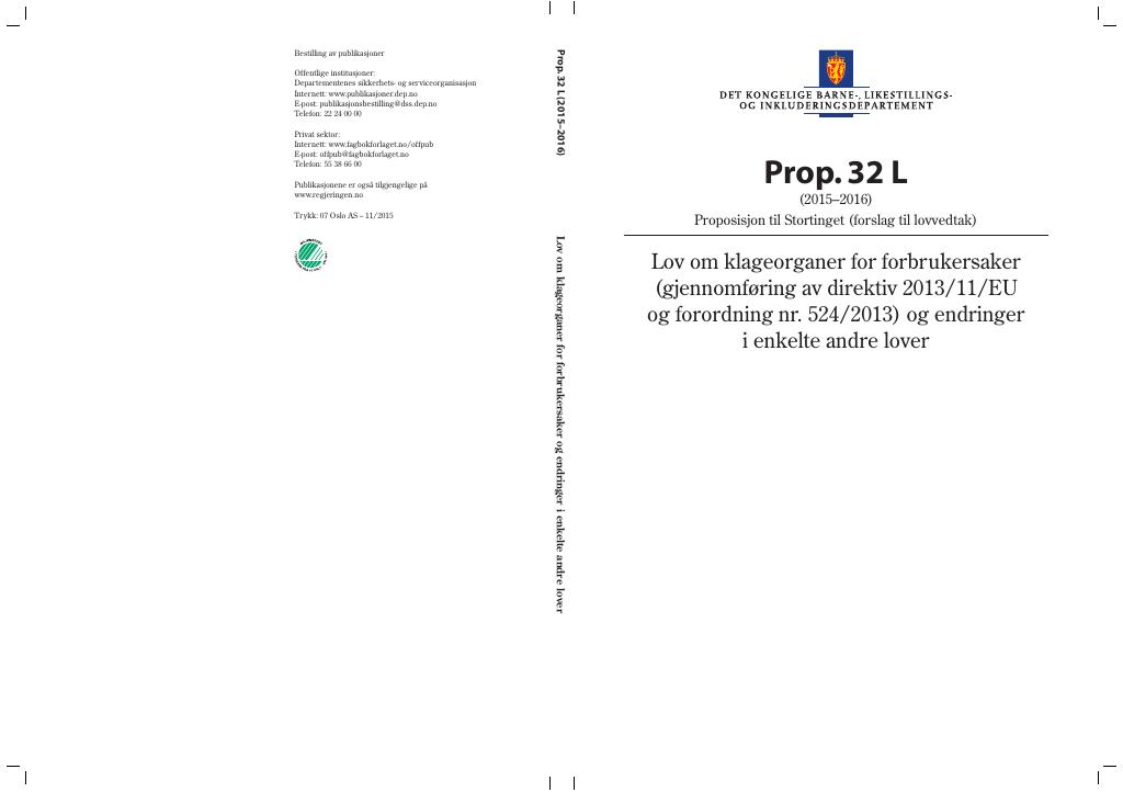 Forsiden av dokumentet Prop. 32 L (2015–2016)