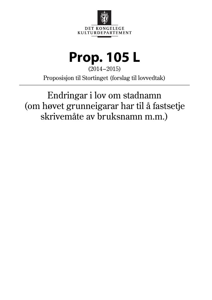 Forsiden av dokumentet Prop. 105 L (2014–2015)