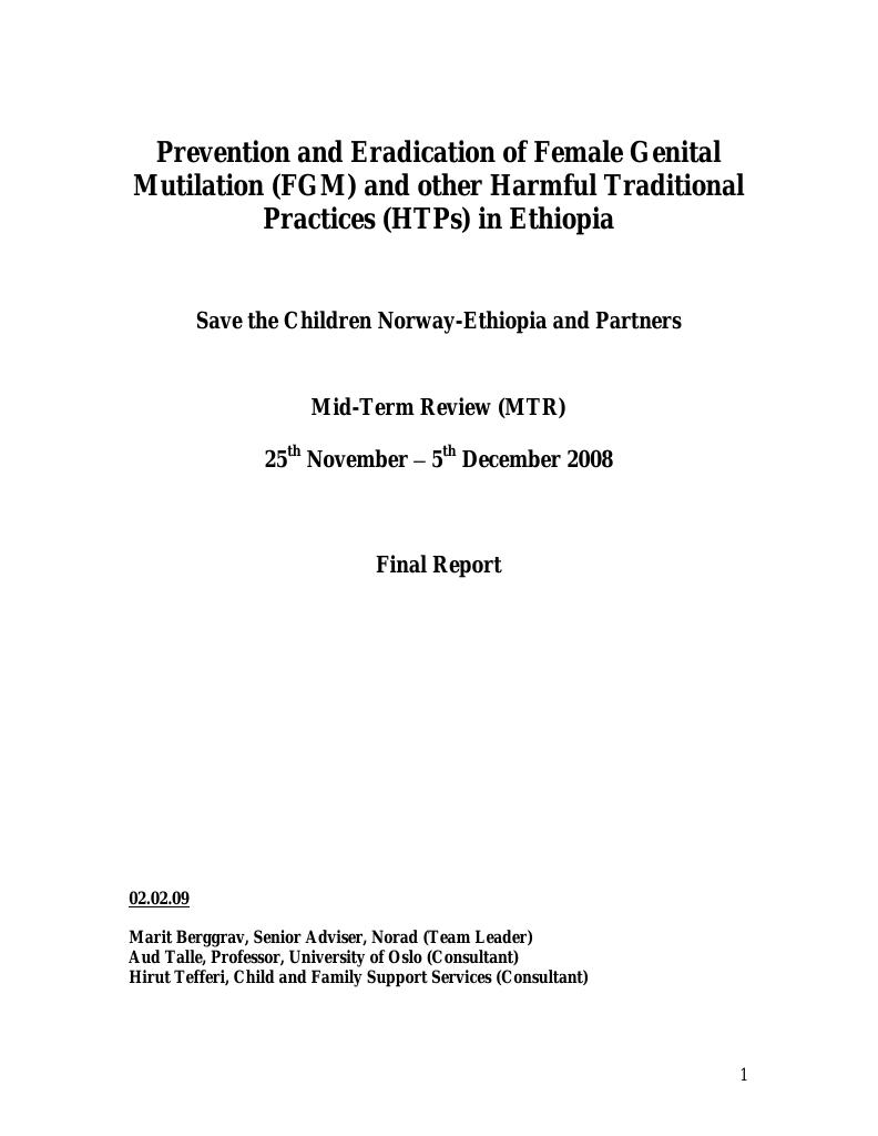 Forsiden av dokumentet Mid-term review of the Save the Children in Ethiopia’s strategic partnership with Norwegian Embassy on combating Female Genital Mutilation