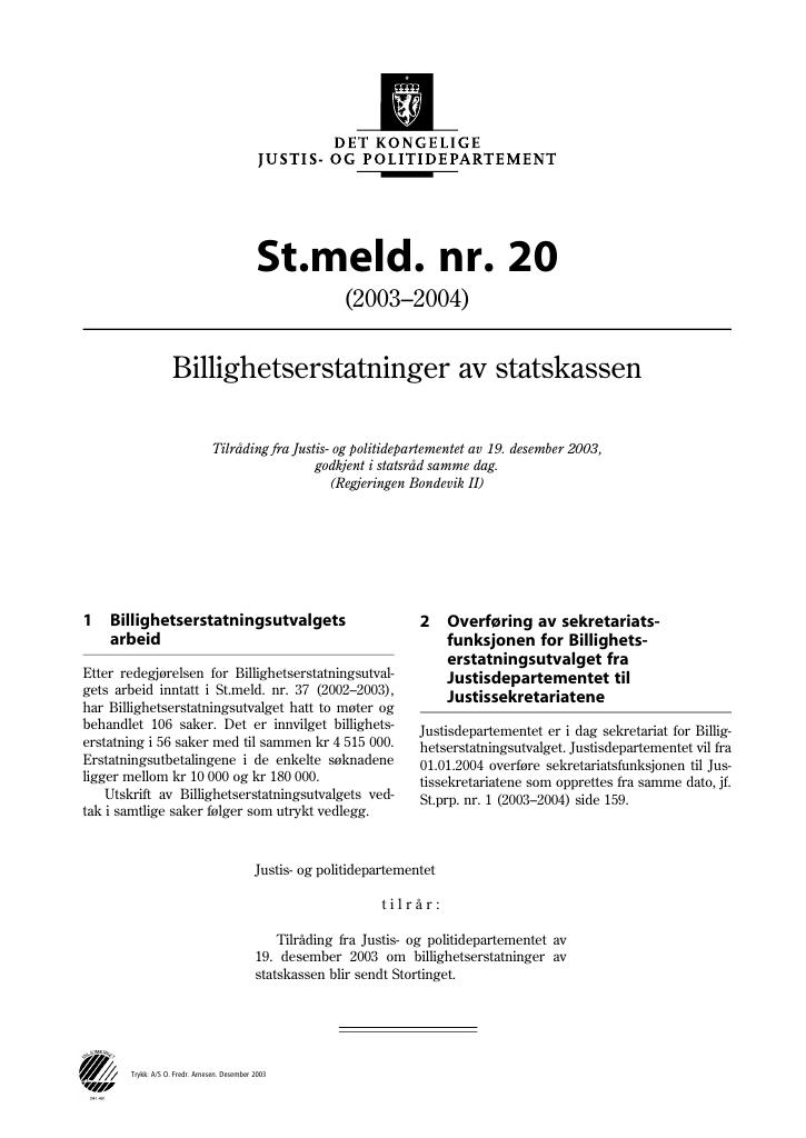 Forsiden av dokumentet St.meld. nr. 20 (2003-2004)