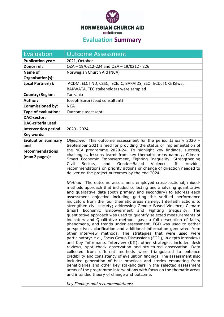 Forsiden av dokumentet Outcome assessment report for the period 2020-21
