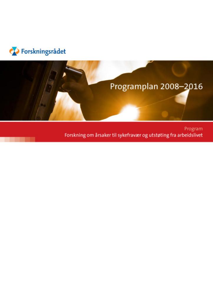 Forsiden av dokumentet Programplan - SYKEFRAVÆR 2008-2016