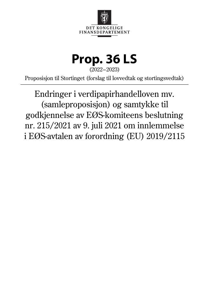 Forsiden av dokumentet Prop. 36 LS (2022–2023)