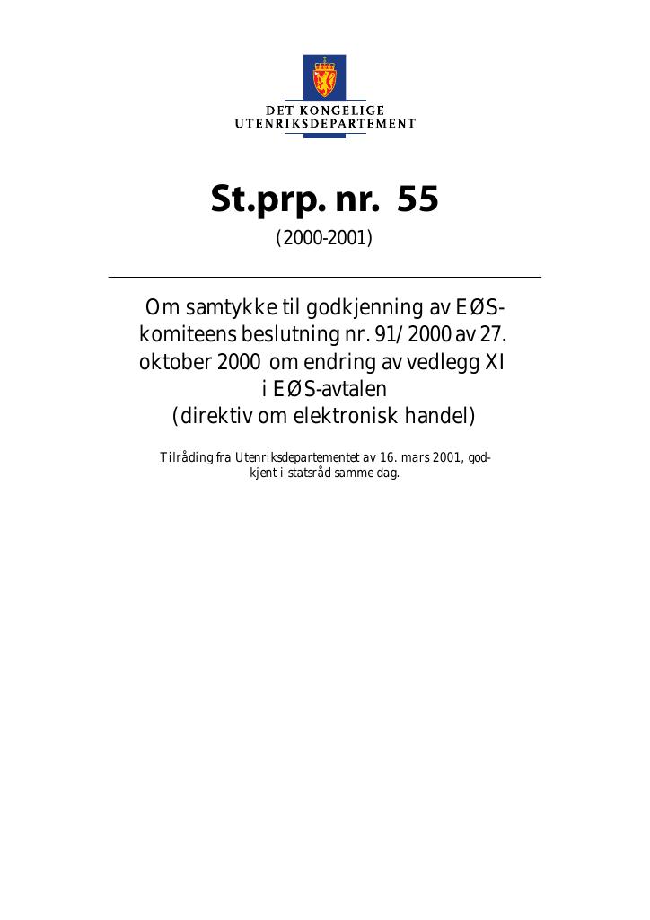 Forsiden av dokumentet St.prp. nr. 55 (2000-2001)