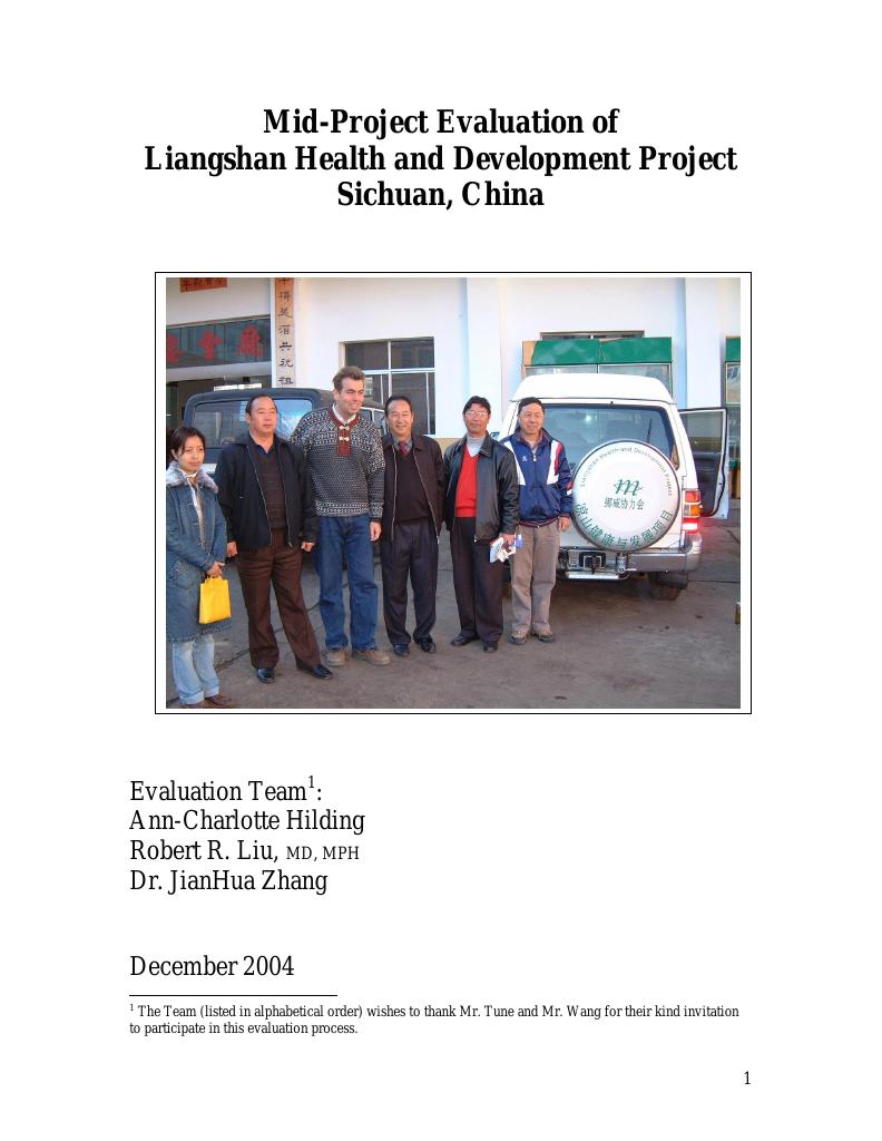 Forsiden av dokumentet Mid-Project Evaluation of Liangshan Health and Development Project Sichuan, China