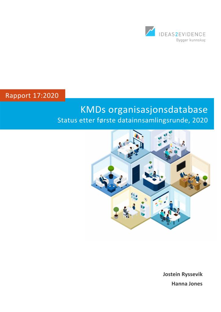 Forsiden av dokumentet KMDs database for kommunale organisasjonsdata – statusrapport etter første datainnsamlingsrunde