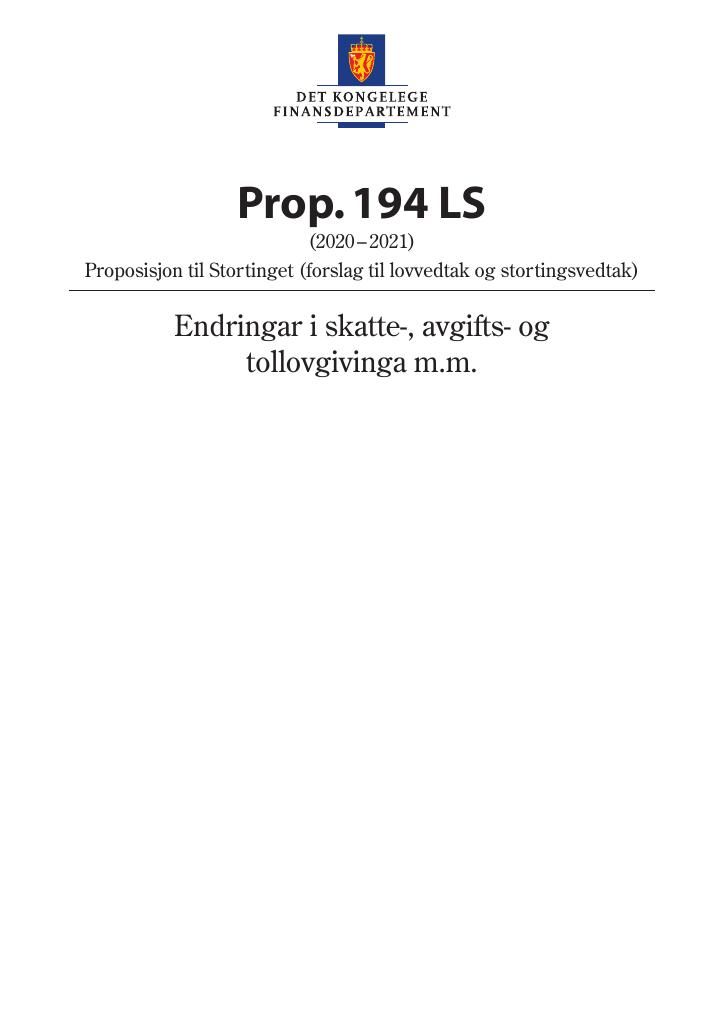 Forsiden av dokumentet Prop. 194 LS (2020–2021)