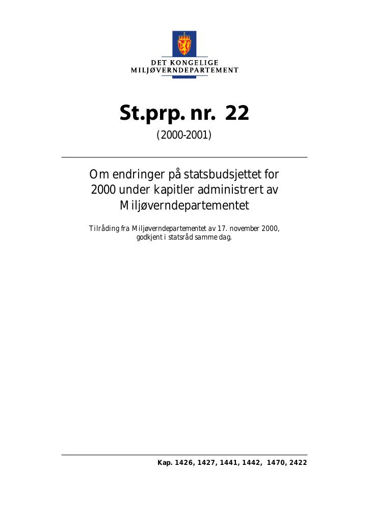 Forsiden av dokumentet St.prp. nr. 22 (2000-2001)