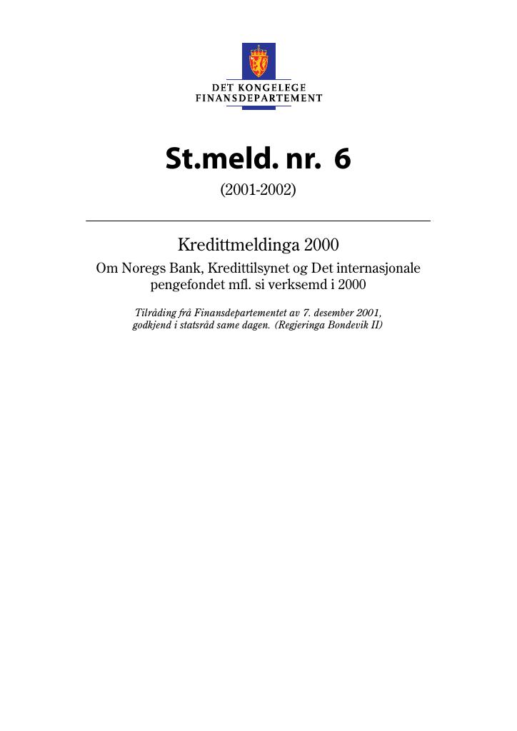 Forsiden av dokumentet St.meld. nr. 6 (2001-2002)