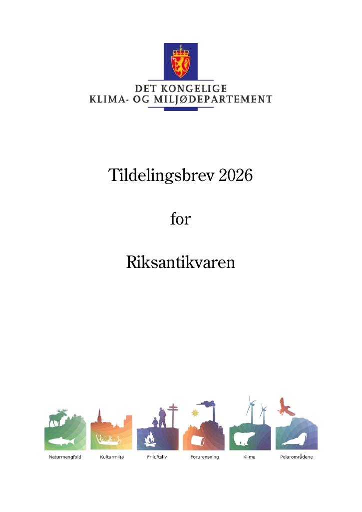 Forsiden av dokumentet Tildelingsbrev Riksantikvaren 2026
