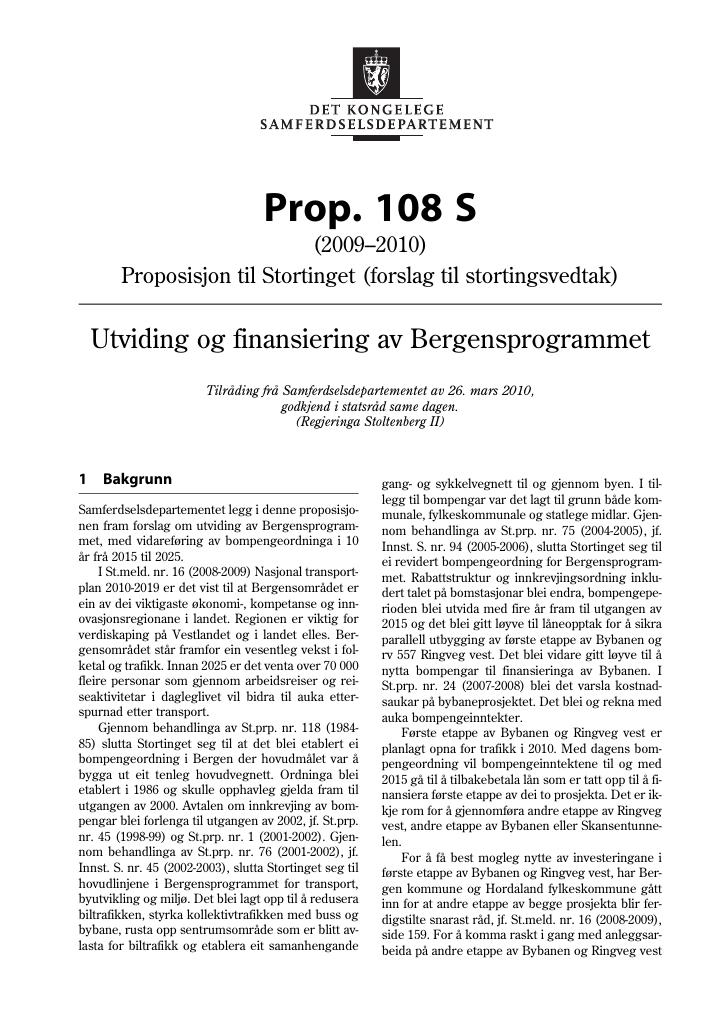 Forsiden av dokumentet Prop. 108 S (2009-2010)