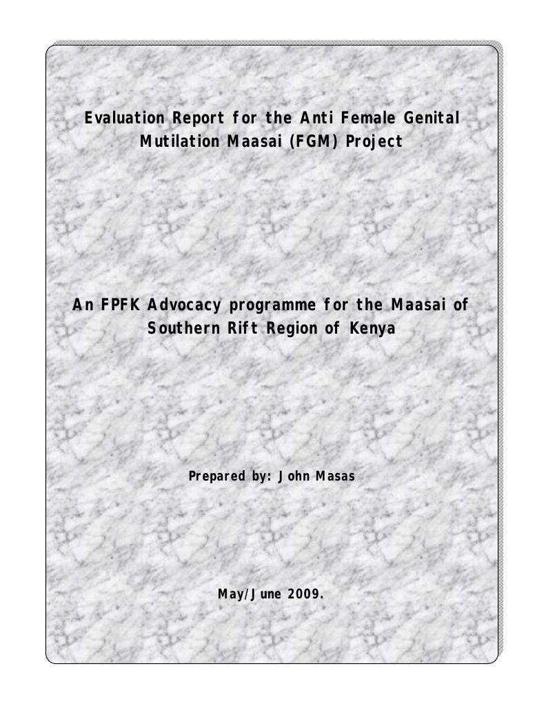 Forsiden av dokumentet Evaluation Report for the Anti Female Genital Mutilation Maasai (FGM) Project