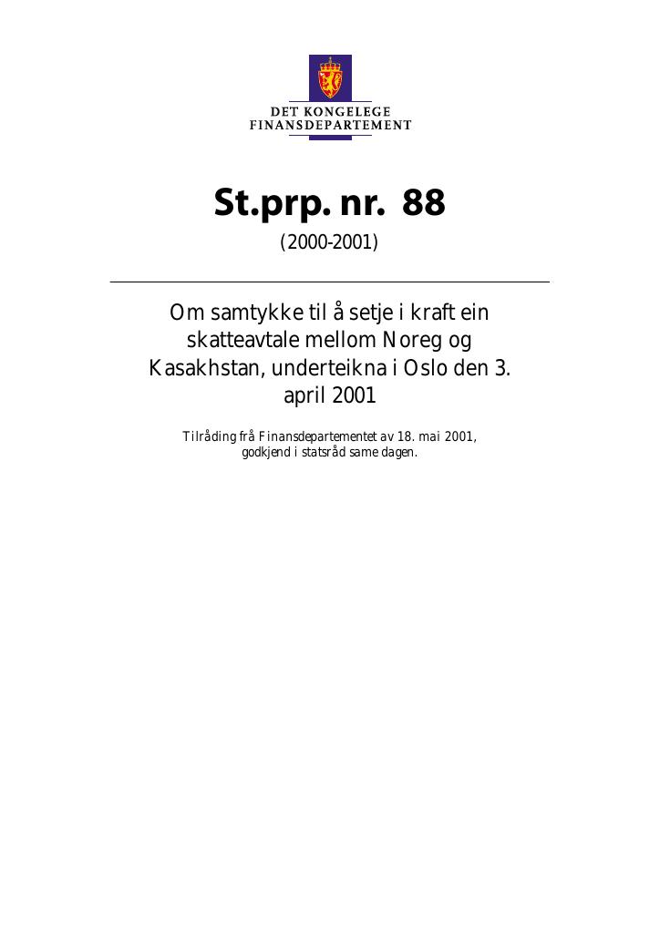 Forsiden av dokumentet St.prp. nr. 88 (2000-2001)