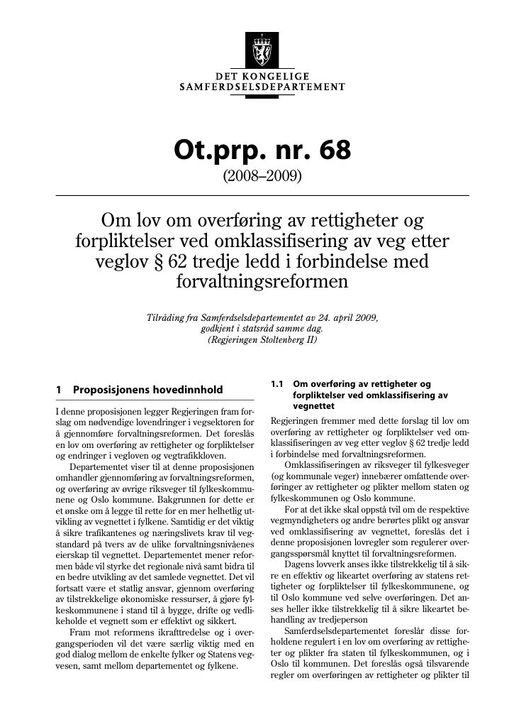 Forsiden av dokumentet Ot.prp. nr. 68 (2008-2009)