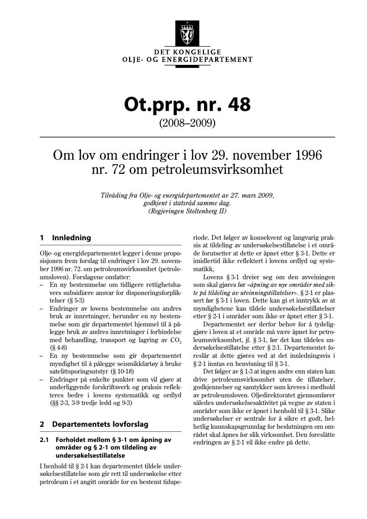 Forsiden av dokumentet Ot.prp. nr. 48 (2008-2009)