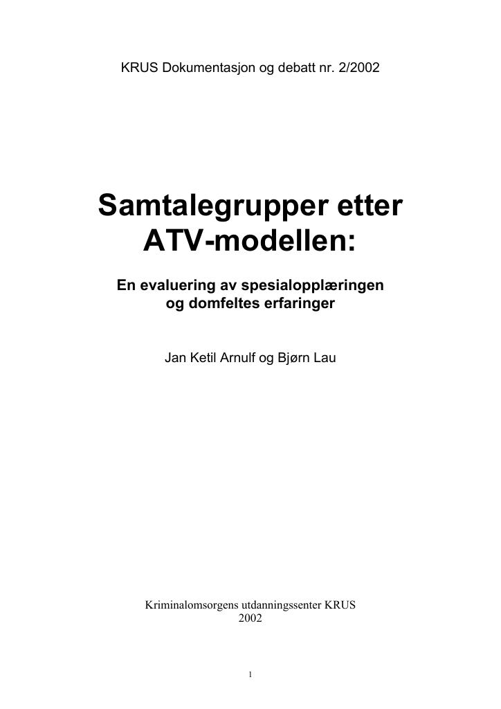 Forsiden av dokumentet Samtalegrupper etter ATV-modellen