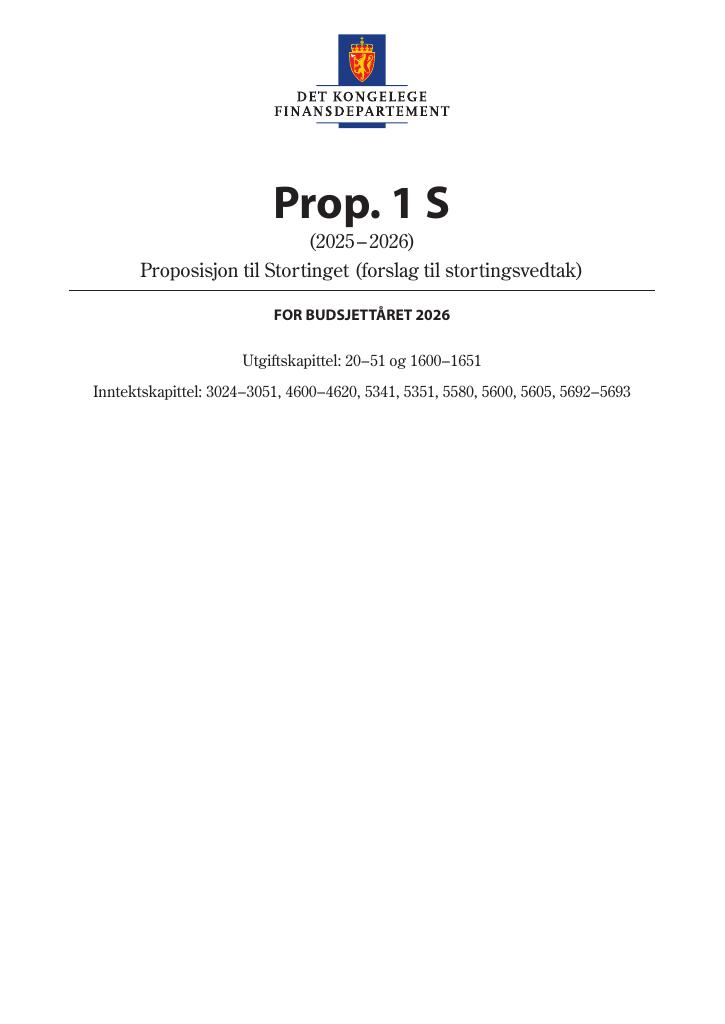 Forsiden av dokumentet Prop. 1 S (2025–2026)