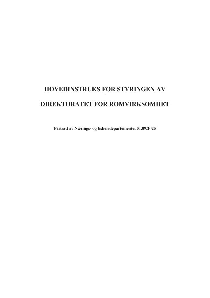 Forsiden av dokumentet Hovedinstruks for styringen av Direktoratet for romvirksomhet