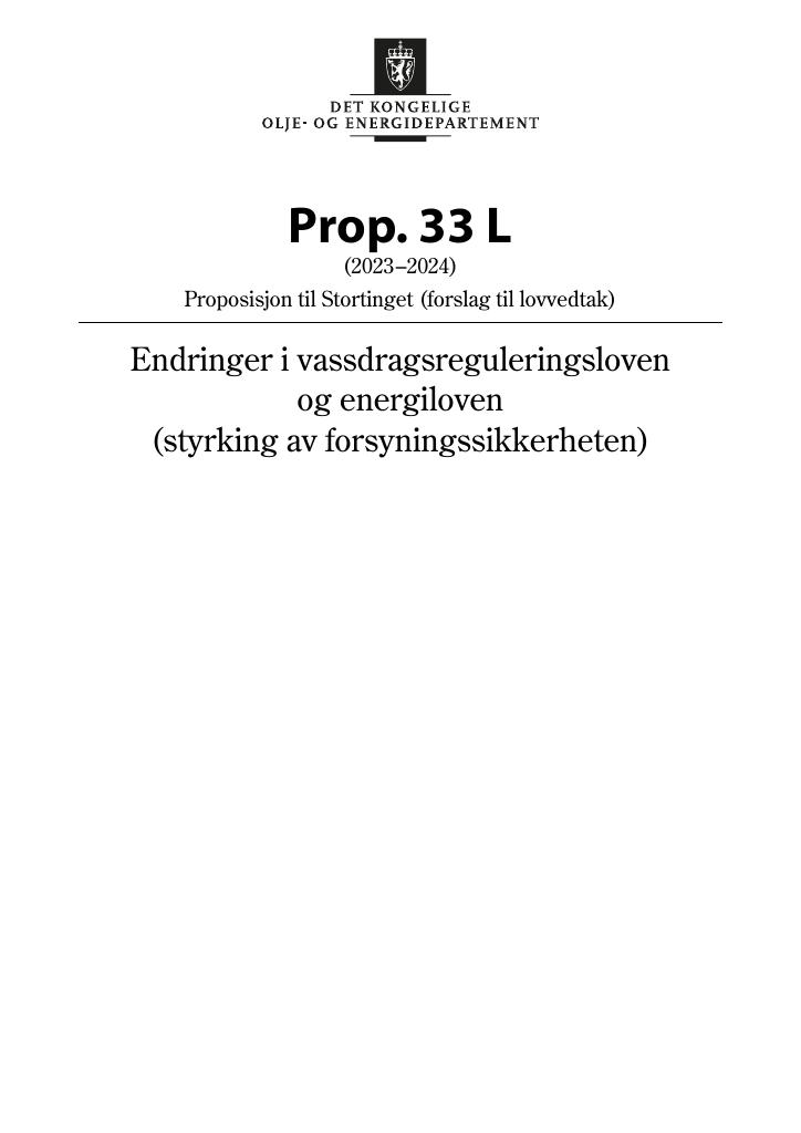 Forsiden av dokumentet Prop. 33 L (2023–2024)