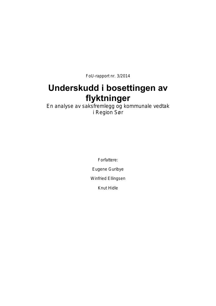 Forsiden av dokumentet Underskudd i bosettingen av flyktninger