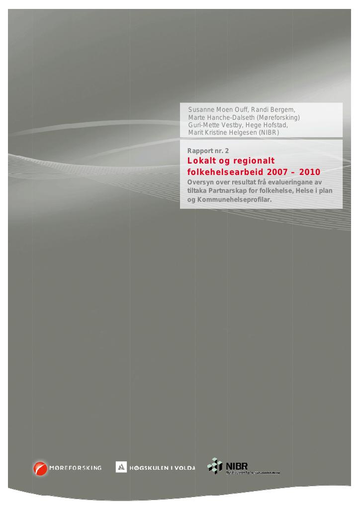 Forsiden av dokumentet Lokalt og regionalt folkehelsearbeid 2007-2010