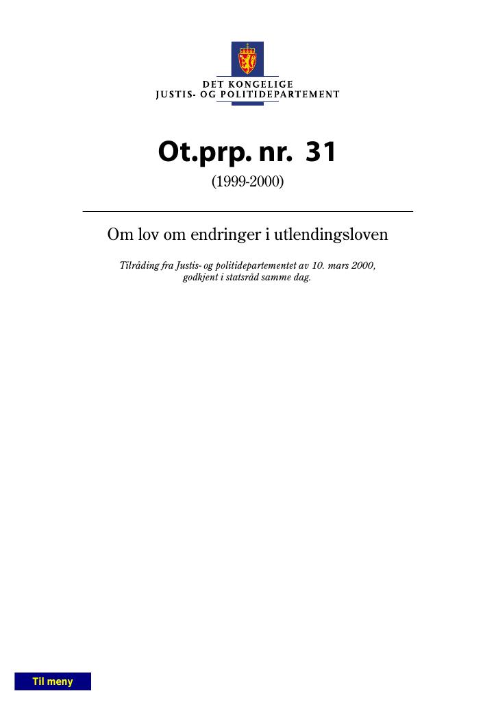Forsiden av dokumentet Ot.prp. nr. 31 (1999-2000)