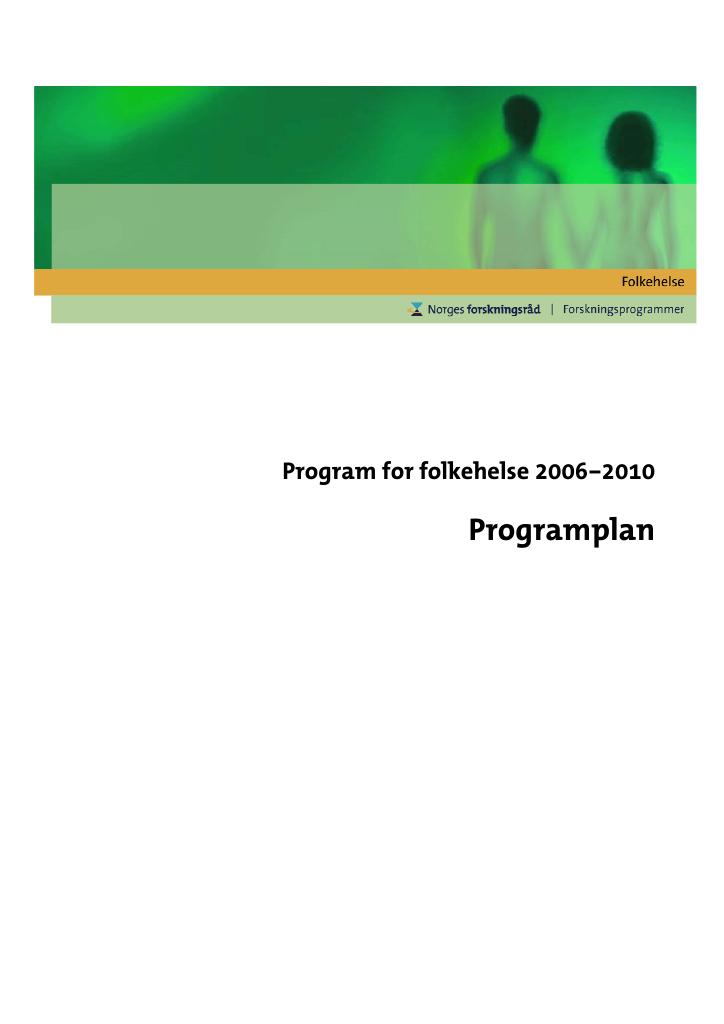 Forsiden av dokumentet Programplan - Program for folkehelse 2006 - 2010