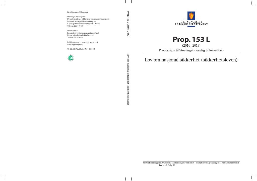 Forsiden av dokumentet Prop. 153 L (2016–2017)