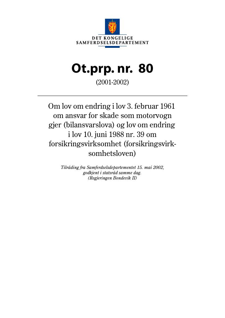 Forsiden av dokumentet Ot.prp. nr. 80 (2001-2002)