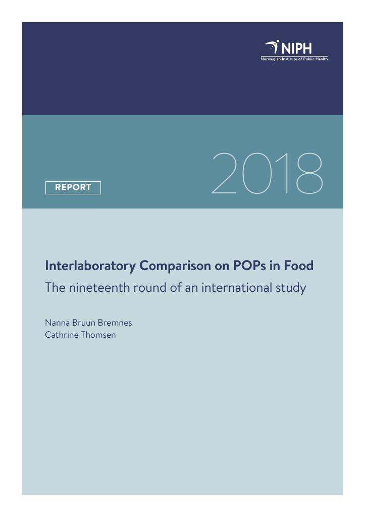 Forsiden av dokumentet Interlaboratory Comparison on POPs in Food 2018 : The nineteenth round of an international study
