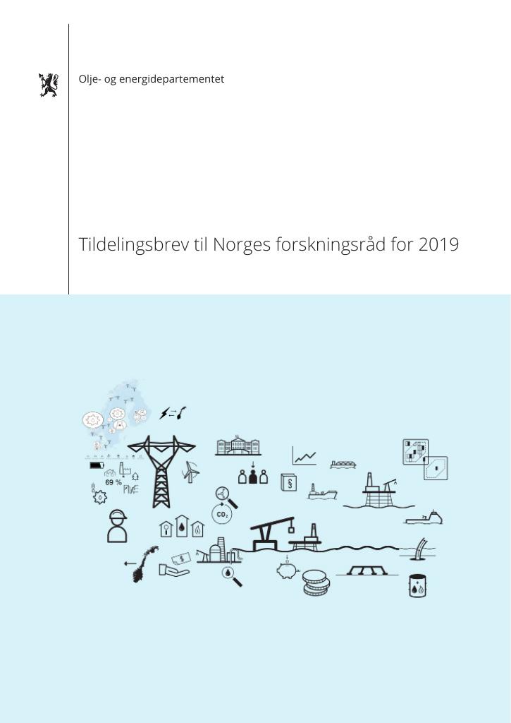 Forsiden av dokumentet Tildelingsbrev Forskningsrådet 2019