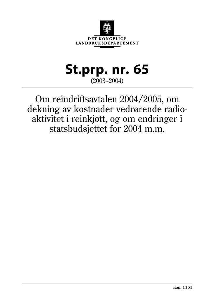 Forsiden av dokumentet St.prp. nr. 65 (2003-2004)