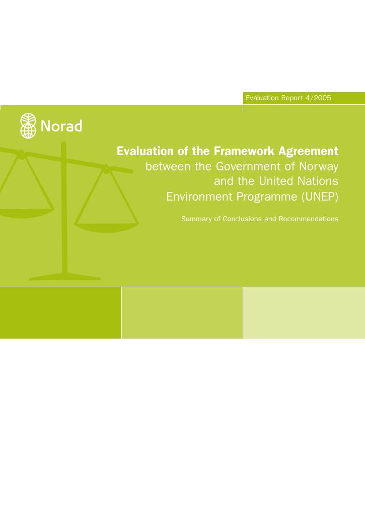 Forsiden av dokumentet Evaluation of the framework agreement between the Government of Norway and the United Nations Environment Programme (UNEP)
