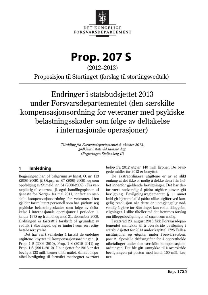 Forsiden av dokumentet Prop. 207 S  (2012–2013)