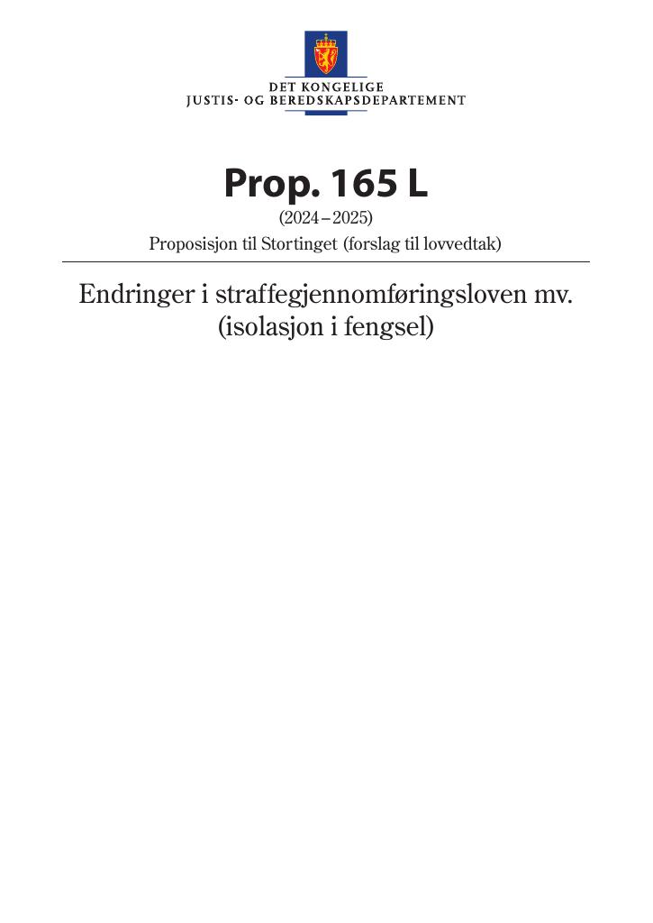 Forsiden av dokumentet Prop. 165 L (2024–2025)