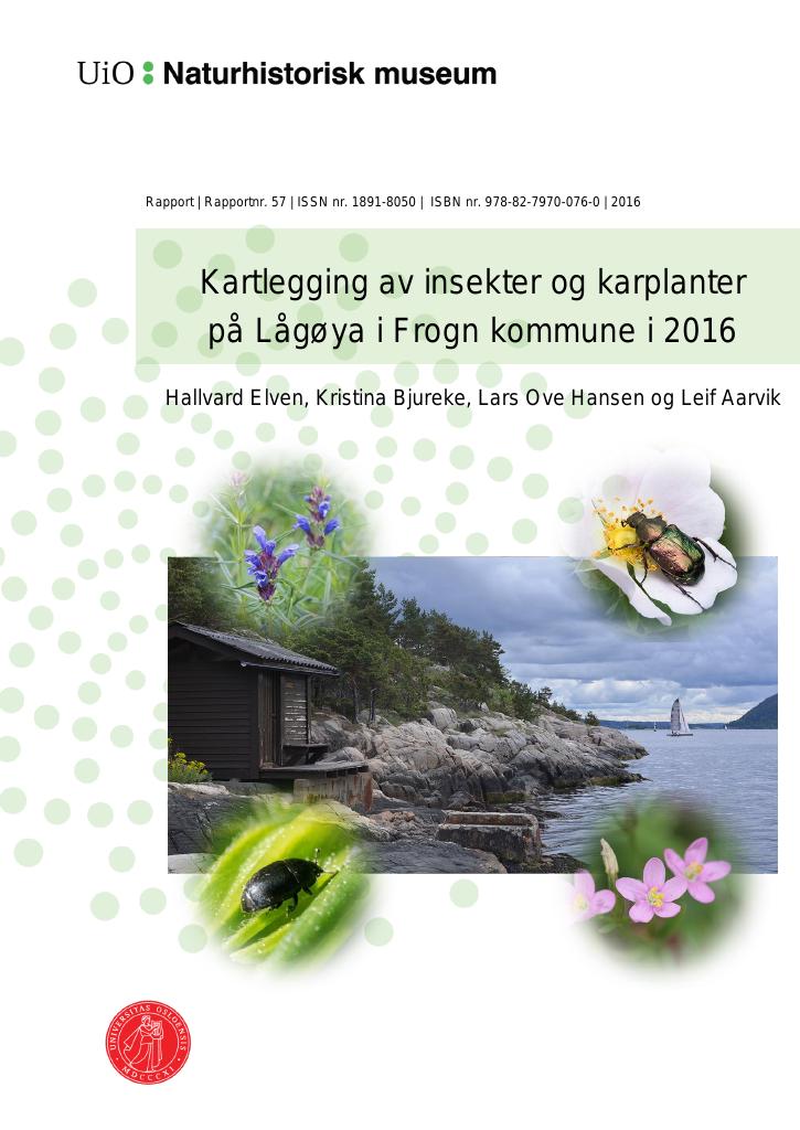 Forsiden av dokumentet Kartlegging av insekter og karplanter på Lågøya i Frogn kommune i 2016