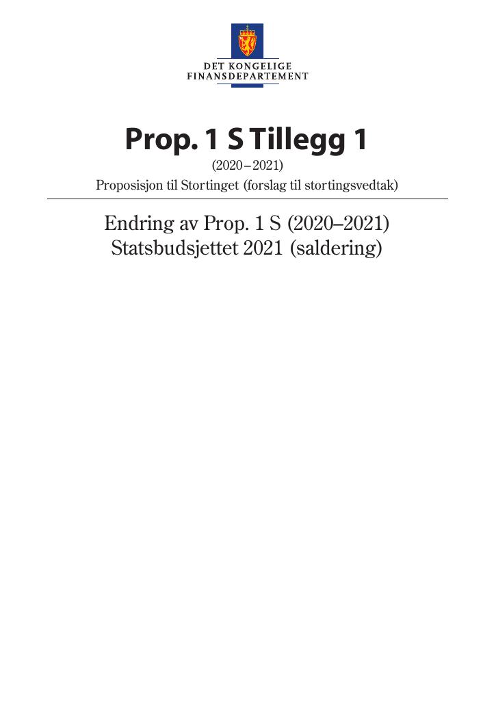 Forsiden av dokumentet Prop. 1 S Tillegg 1 (2020–2021)