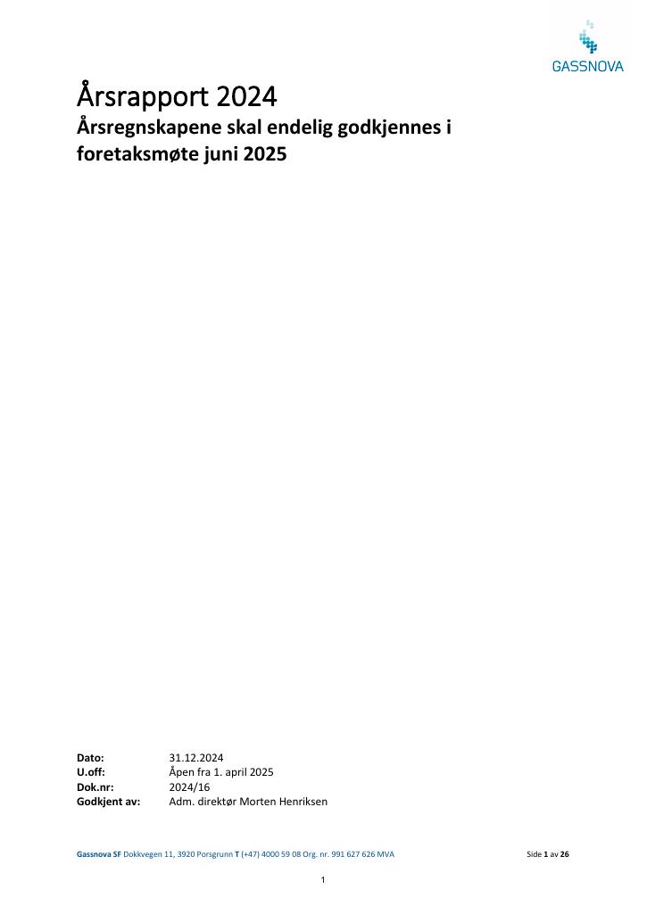 Forsiden av dokumentet Årsrapport Gassnova SF 2024